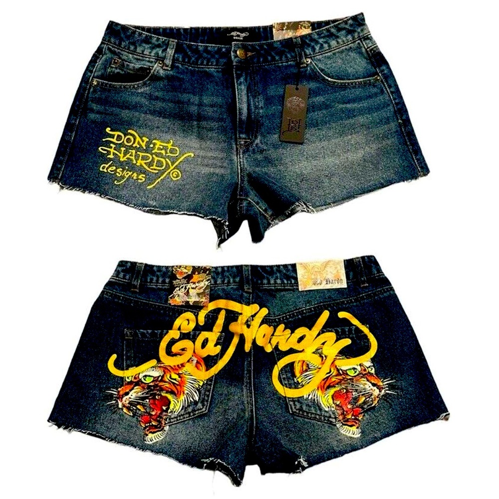 Ed Hardy Women's Blue Shorts Size L - Picture 1 of 11